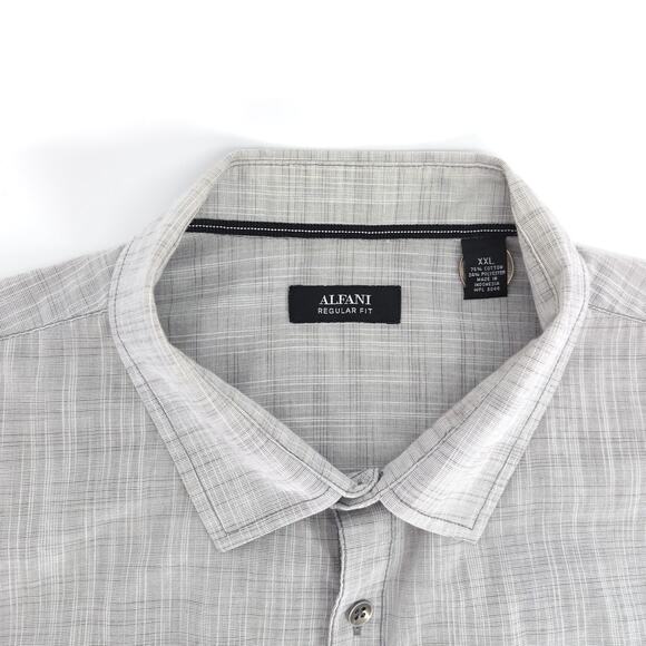 Alfani Mens Regular Fit Gray Grey Button Down Short Sleeve Shirt - Size XXL -GUC - Picture 3 of 10